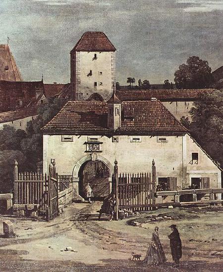 Ansicht von Pirna, Pirna von der Sudseite aus gesehen, mit Befestigungsanlagen und Obertor (Stadttor) sowie Festung Sonnenstein, Bernardo Bellotto